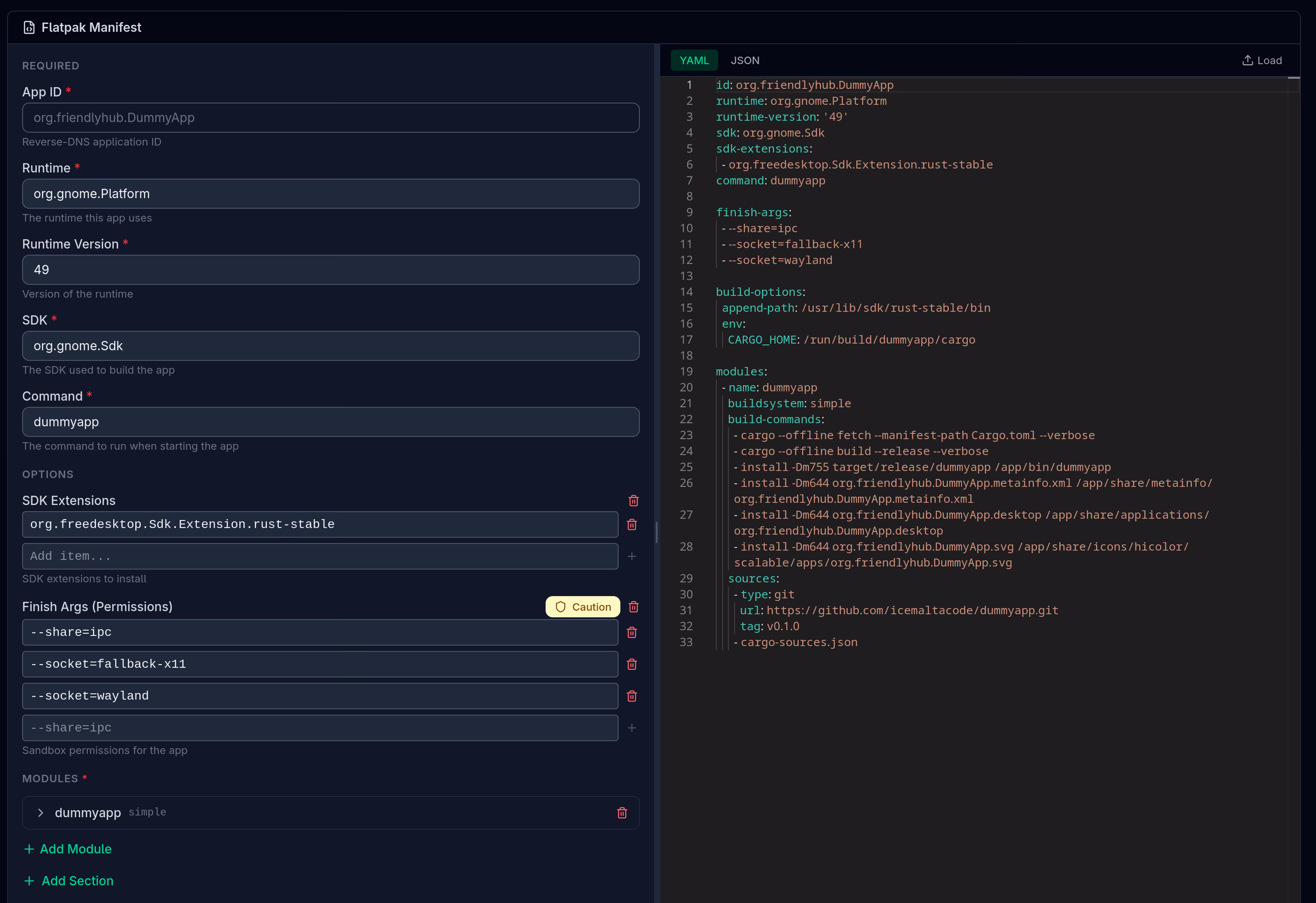 Interactive UI for submitting app manifests