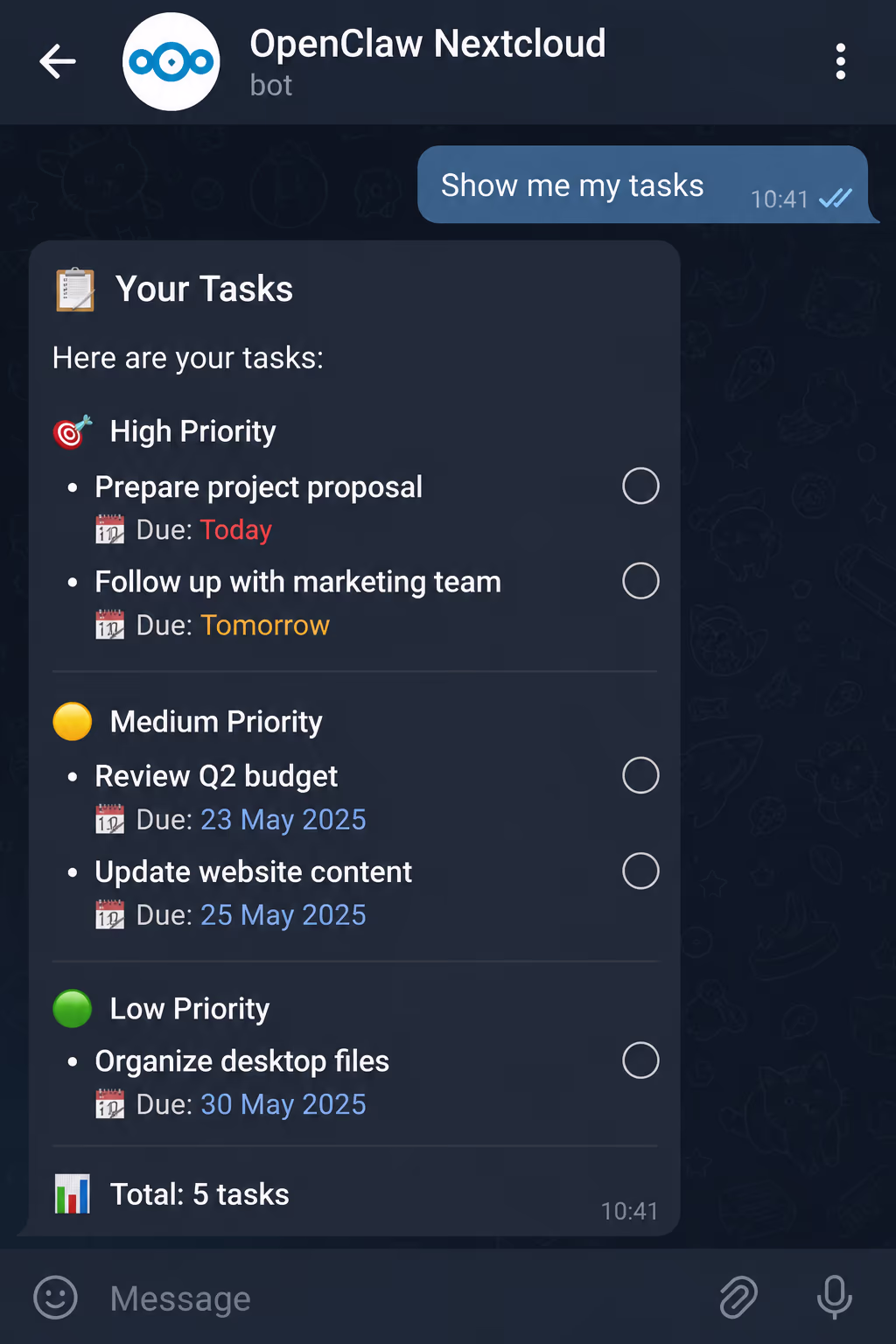 Showing tasks from Nextcloud